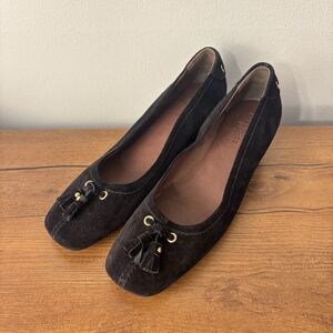 The Original CAR SHOE Black Suede Tassel Penny Loafers Ballet Low Wedge 38 / 7.5